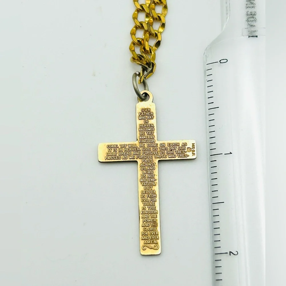 Vintage 24KT gold plated signed The Lords Prayer Cross Religious Necklace
